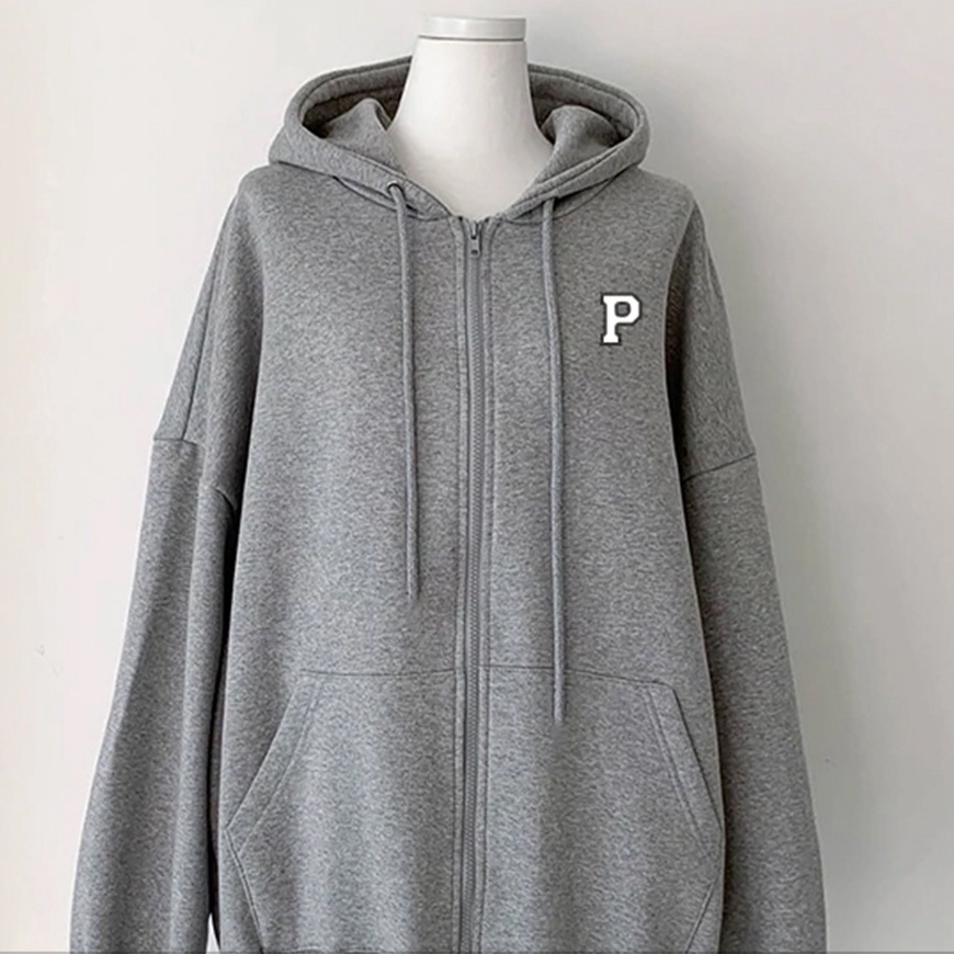 Hoodie Zipper Wanita Dan Pria initial P - Bahan Fleece - Size XXL