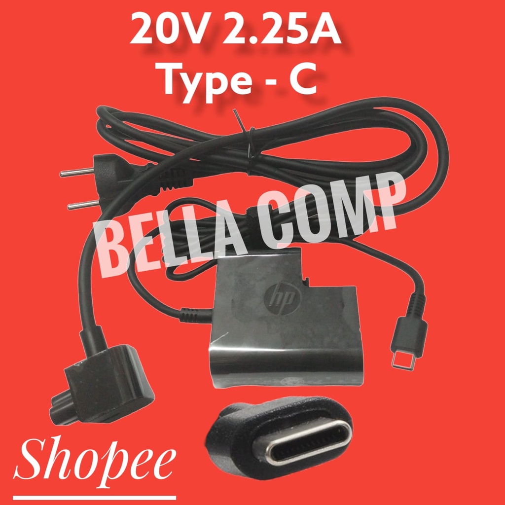 Casan Adaptor Laptop HP TYPE C 45W 20V 2.25A/5V 3A/ 9V 3A/ 15V 3A Asli 20V 2.25A 45W Charger Laptop HP SPECTRE 13 X2 12-A009NR 12-B012CA 13-AC0XX HP Pro X2 612 G2