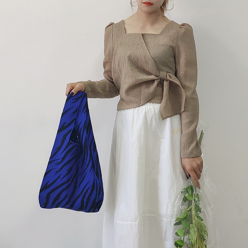 𝗘𝗕𝗦 ✅ TW005 Tas Bene Korean Knitted Checkered Tote Bag Tas Rajut Garis Totebag Buffollow Vacay Viral Bangkok Import