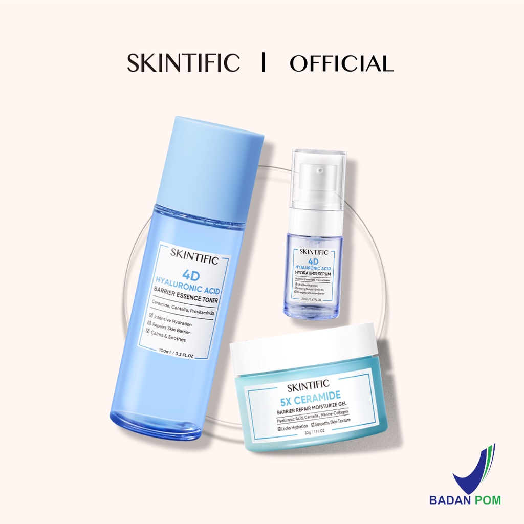 SKINTIFIC-5X Ceramide Barrier Repair Moisturize Gel Moisturizer 30G Pelembab Wajah &amp; 5X Ceramide Soothing Toner 80ml &amp; 4D Hyaluronic Acid (HA) Barrier Essence Toner Hydration Toner Toner Pelembab