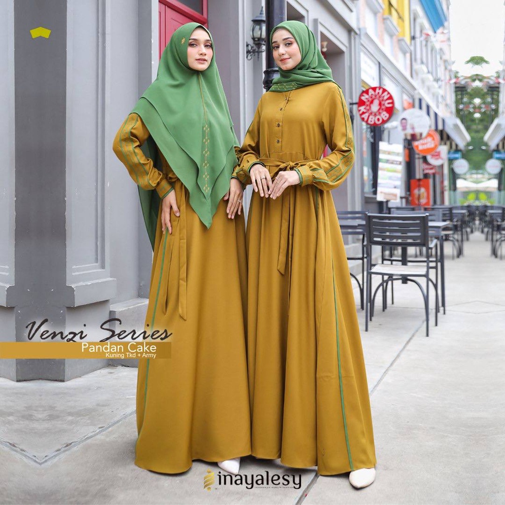GAMIS SET KHIMAR VENZI SERIES PANDAN CAKE ORIGINAL INAYA INAYALESY FASHION DRESS BAJU BUSANA MUSLIM 