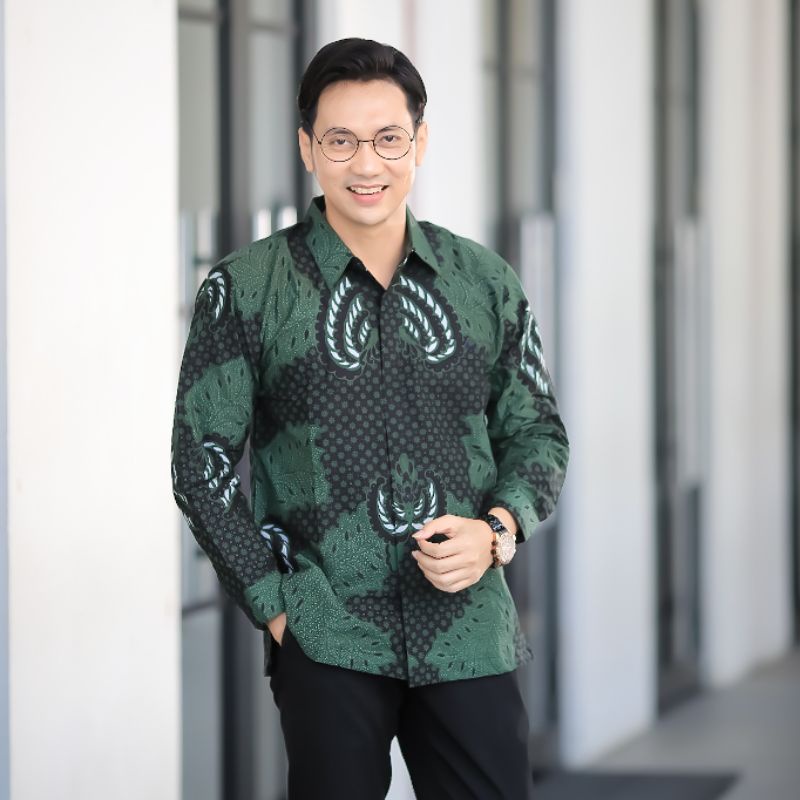 BATIK BOLO DEWO Motif Truntum Hijau Hem Atasan Kemeja Baju Batik Pria  Lengan Panjang