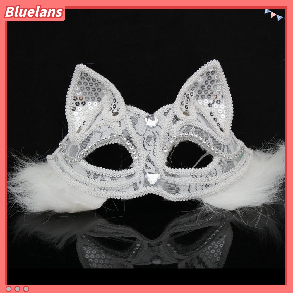 Topeng Mata Model Setengah Wajah Desain Rubah Bahan Lace Untuk Pesta Halloween