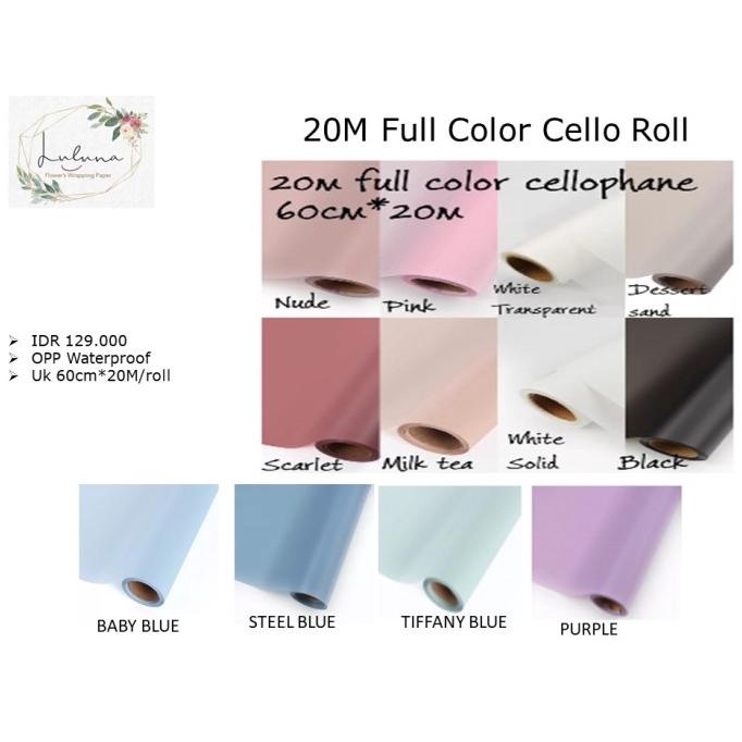 

20M Color Cellophane Roll /wrapping paper/kertas kado/kertas bunga