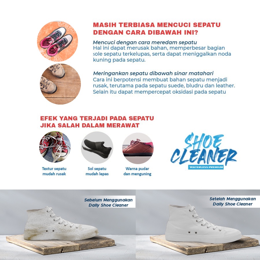 CAIRAN PEMUTIH PEMBERSIH SEPATU DAILY SHOE CLEANER WATERLESS BERSIHKAN SEPATU TANPA AIR