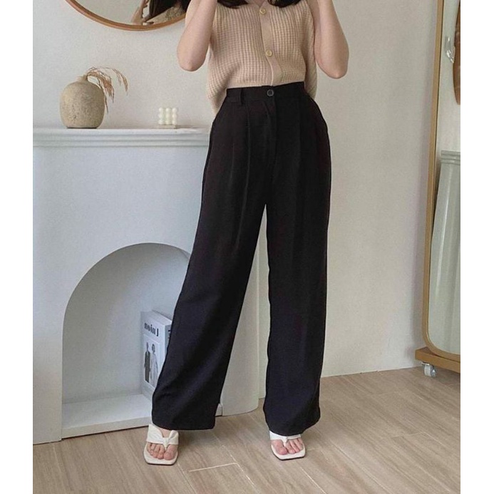 Celana Kulot Drill Panjang Bahan American Drill Model Highwaist Kekinian Fashion Wanita Terbaru