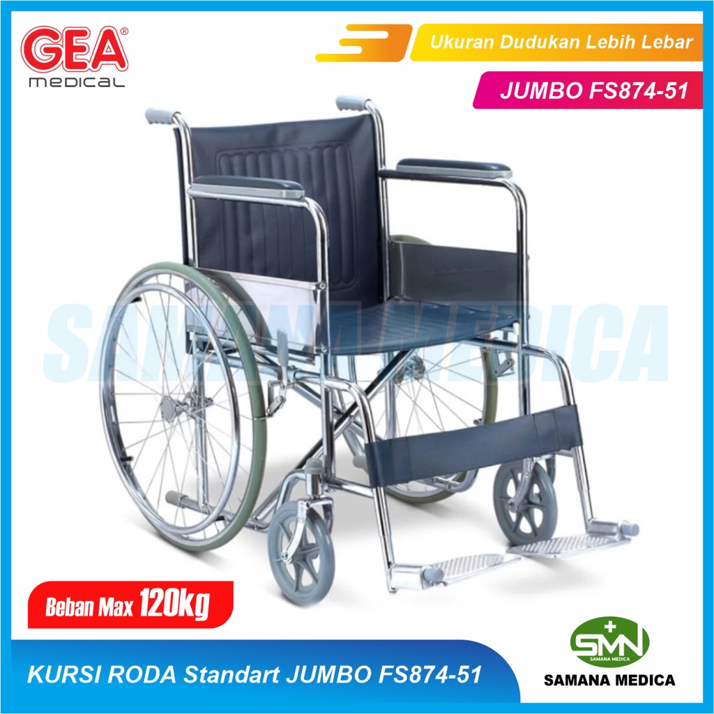 Kursi Roda Standart Rumah Sakit JUMBO GEA FS874-51 Beban Max 120kg Cocok Untuk Berbadan Gemuk Promo Murah