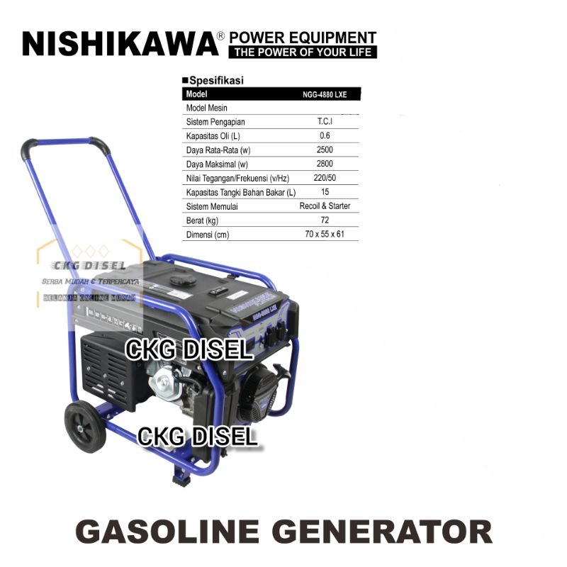 Genset Bensin 2500 Watt Gasoline Generator Nishikawa NGG 4880 LXE