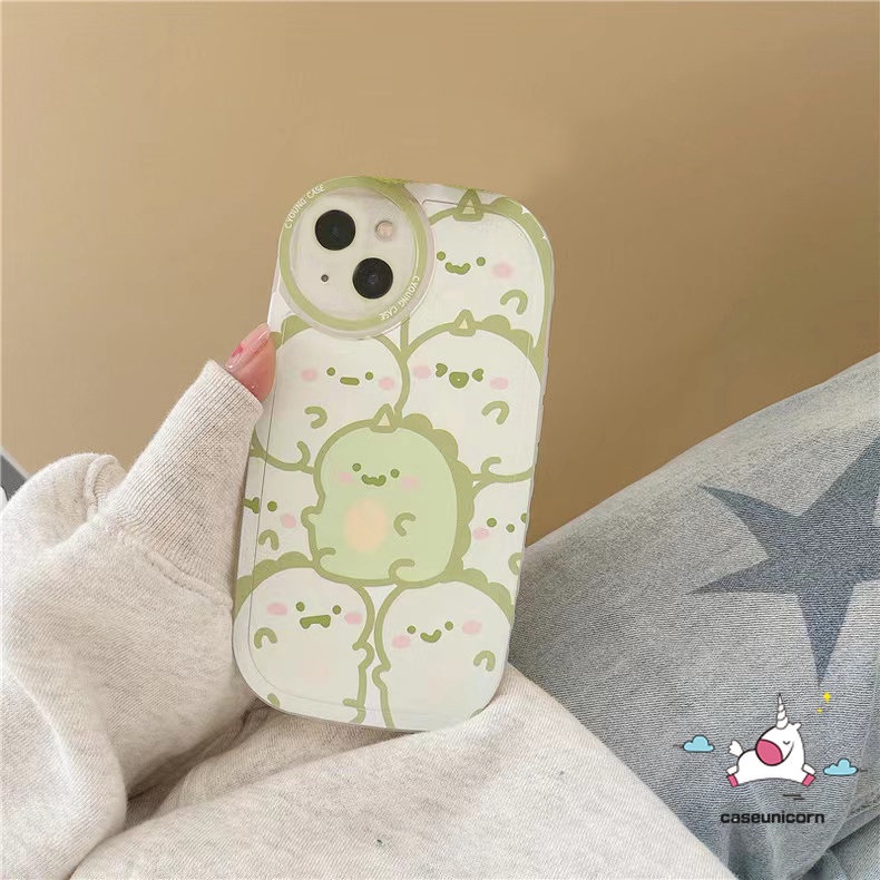 IPHONE Casing Hias Simpul Busur Kartun 3D Kompatibel Untuk Iphone11 7Plus 8Plus XR 12 13 11 14 Pro MAX 6 6s 7 8 Plus X XS MAX SE 2020 Dinosaurus Lucu Full Belakang Lensa Bulat Soft Cover