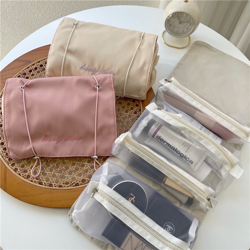 BEAUTY STUDIO COSMETIC BAG WARNA WARNI / TAS PENYIMPANAN BERKAPASITAS BESAR / TRAVELLING POUCH / TAS MAKE UP SERBAGUNA MULTIFUNGSI 4 SEKAT / TAS KOSMETIK 4 IN 1 SERUT / MAKE UP TOOLS / MAKEUP ORGANIZER TRAVEL BAG / TAS KOSMETIK PERJALANAN WANITA TAHAN AIR