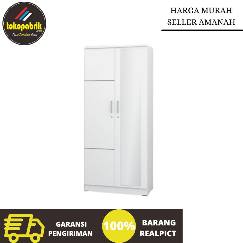 Lemari pakaian 2 pintu Lemari baju minimalis lemari kaca full MATKEN'S LP 2 KF seies putih murah Tas