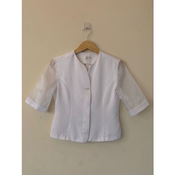Thrift Kemeja/Blazer/Atasan Putih Kombinasi Organza Wanita