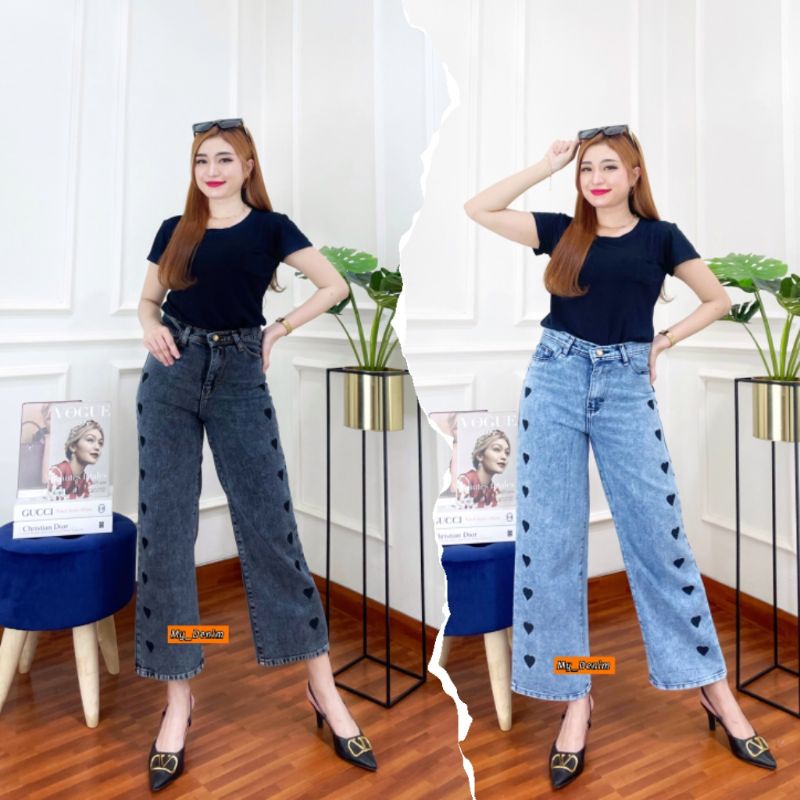 CELANA JEANS LOVE KULOT BORDIR WANITA