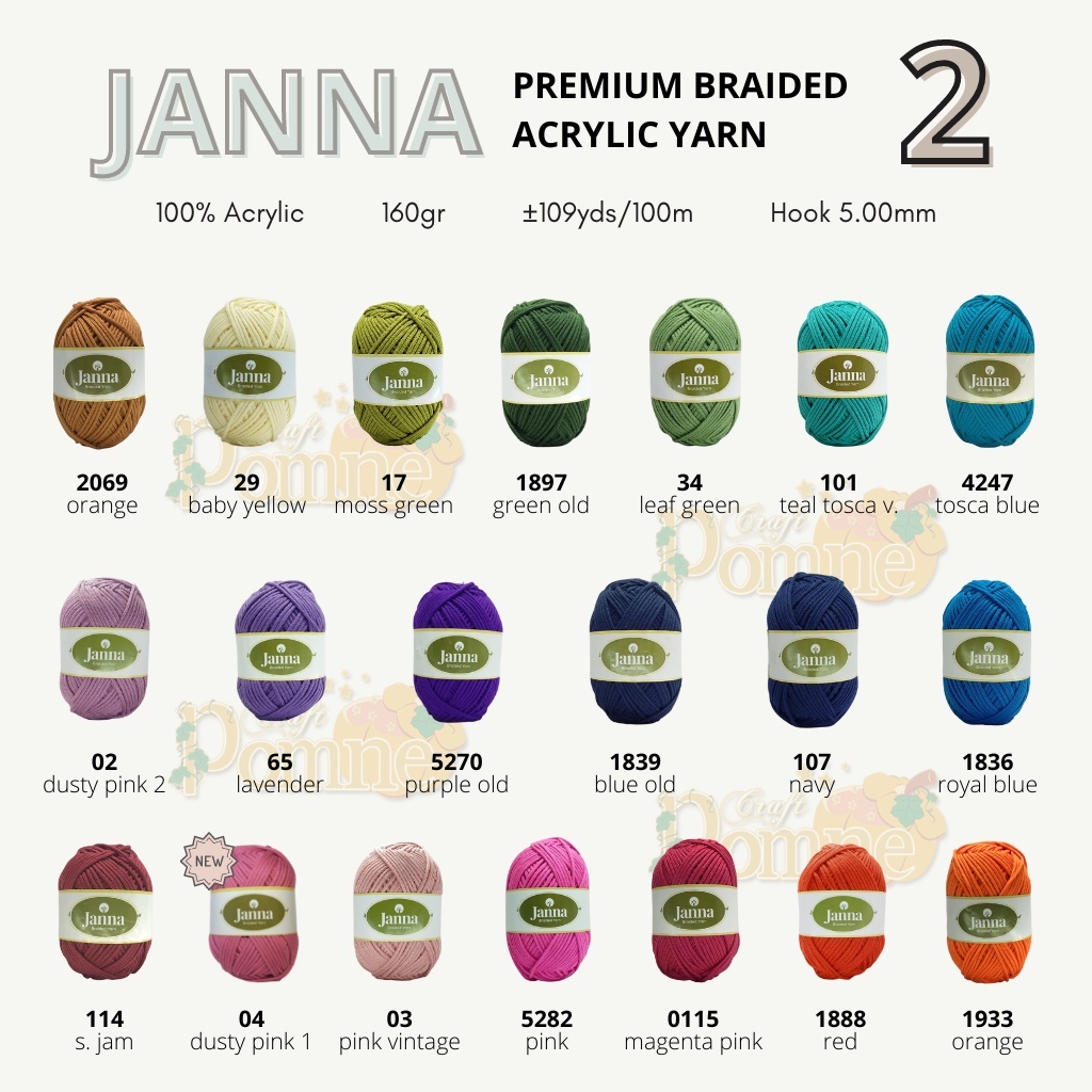 BENANG JANNA - PREMIUM BRAIDED ACRYLIC YARN 160gr/100m / Benang Rajut Tas / Benang Rajut Braided Premium