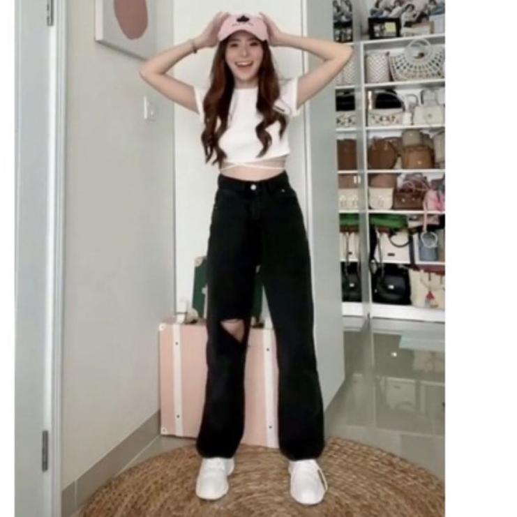 Sale KULOT JEANS WANITA HITAM SOBEK HIGHWAIST PREMIUM