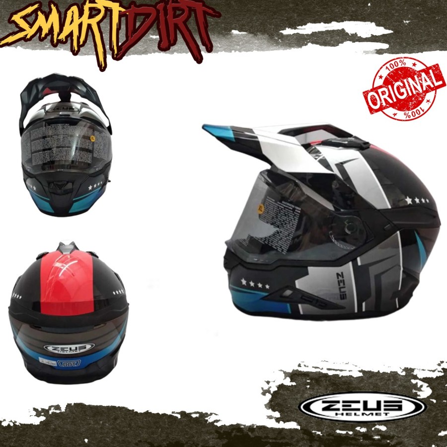 HELM MOTOR ZEUS ZS913 BF3 BLACK RED HELM ZEUS DOUBLE VISOR ORIGINAL