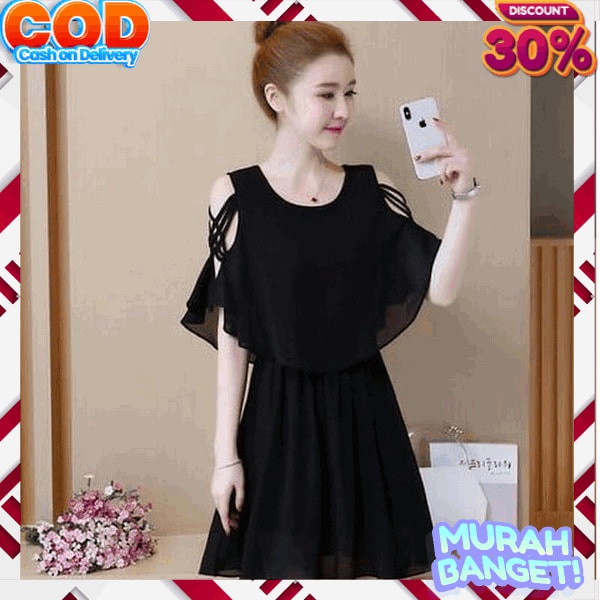 Deres Pakaian Wanita Import Atasan Casual Kerja Dres Kondangan Dress Korea Murah Kekinian Gaun Malam Santai Mini Dress Remaja Baju Sexy Cewek Remaja Baju Seksi Wanita Santai Drees Korean Style Midi Drees Pesta Baju Terus Dress Sabrina Hitam / Dress Ba