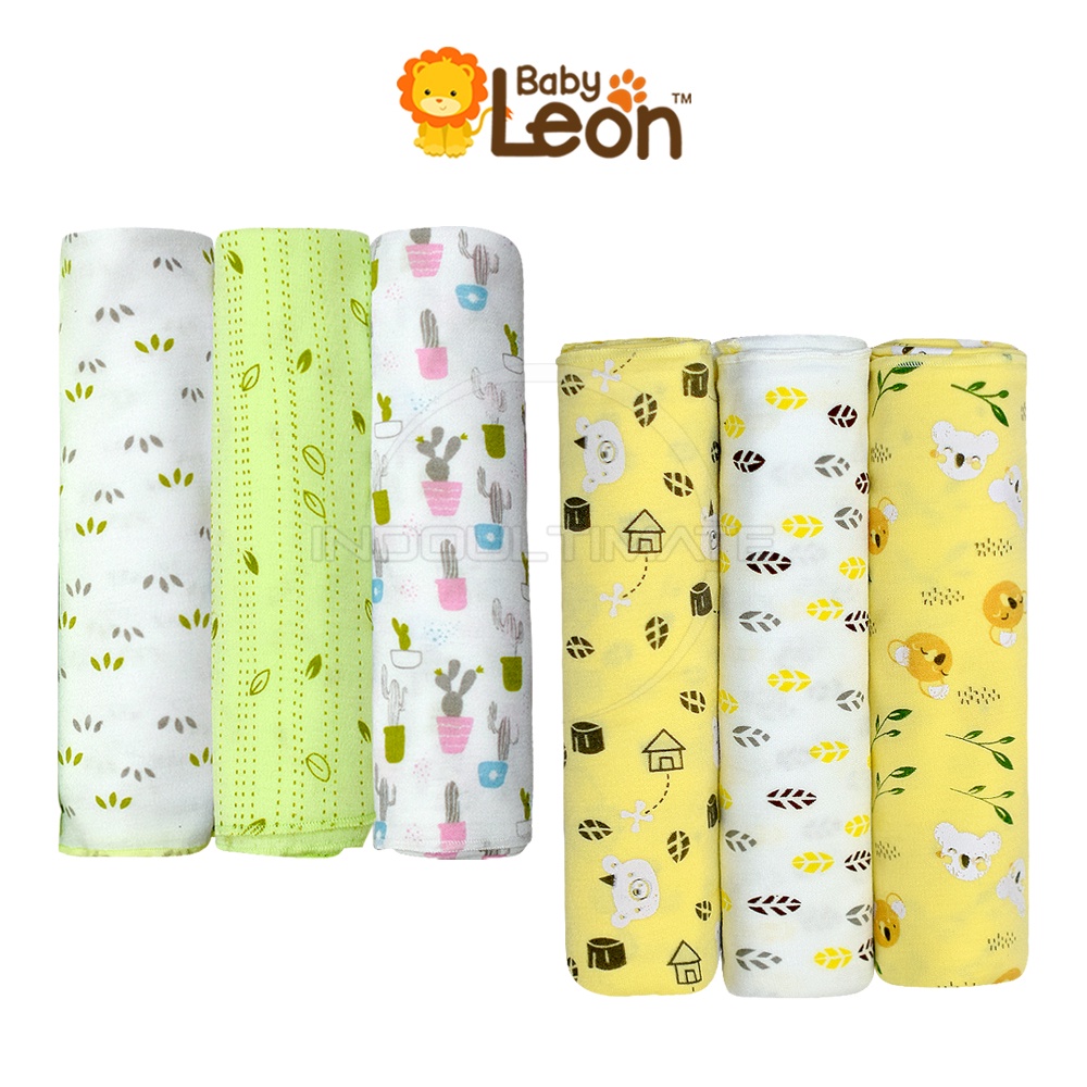 BABY LEON 3 PCS Selimut Bayi Bedong Bayi Baru Lahir Double Knit BC-2068 (90 x100 cm) Kain Bedong Bayi Lembut Karakter Perlengkapan Bayi Baru Lahir
