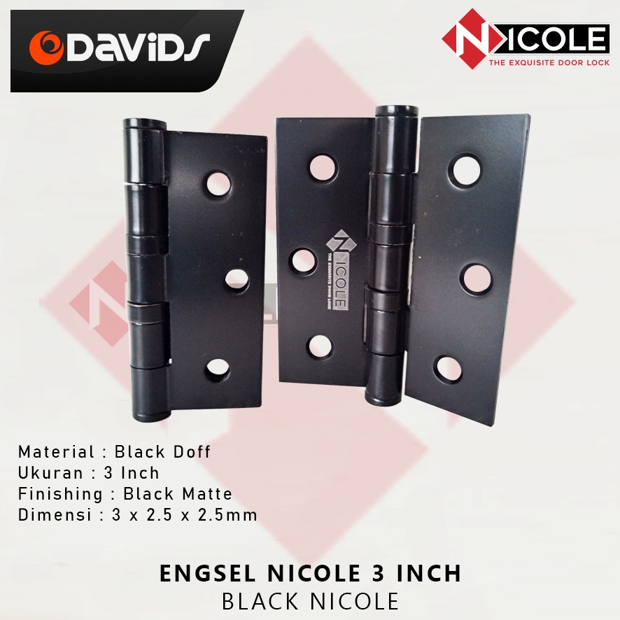 Engsel Pintu Rumah Jendela Besi Esel Ensel Hitam Kamar Mandi 3 Inch Nicole