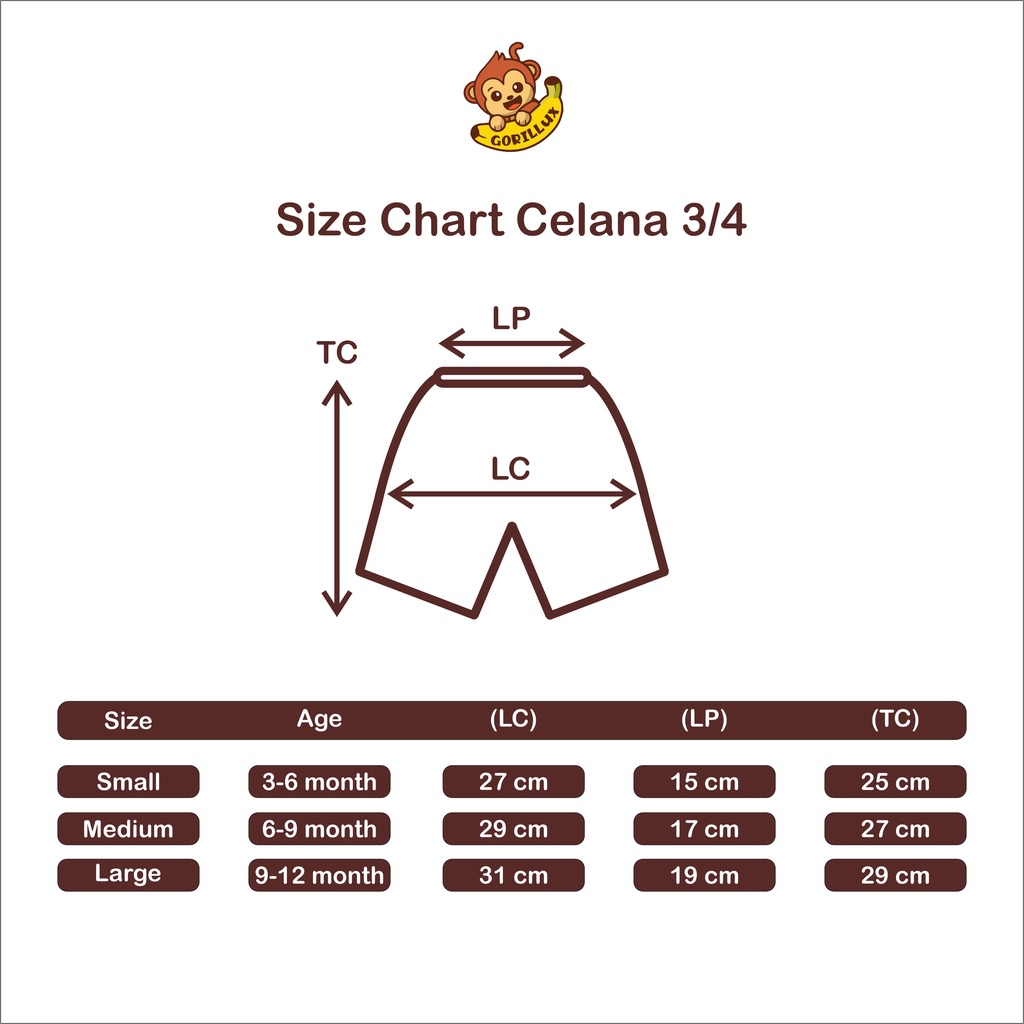 GORILLUX 3 Pcs Celana Bayi 3/4 (3-12 Bulan)