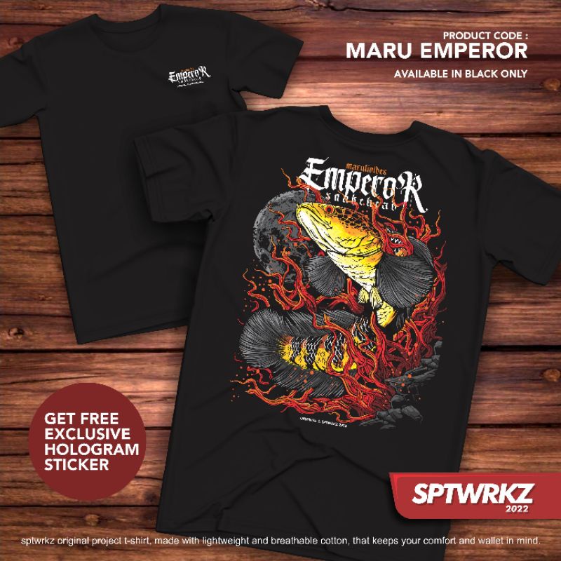 Kaos Ikan Channa Maru Emperor Cotton Combed 30S Adem Nyaman Sablon DTF Premium Free Sticker
