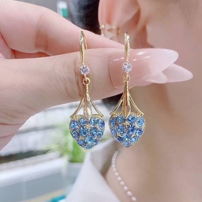 Anting Kait Bentuk Hati Water Drop Bahan Zirkon Untuk Wanita