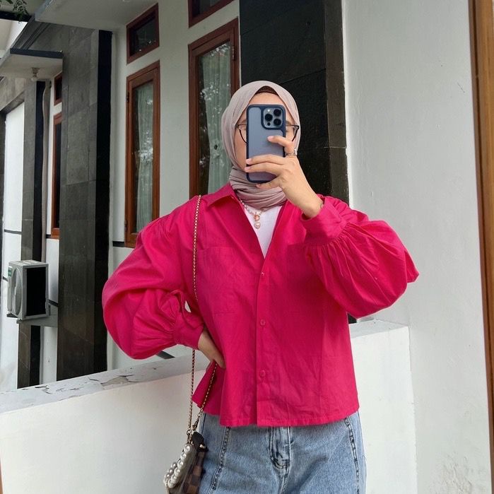 BHO - ZFS OOTD Kemeja Crop BUYA / RUVIN LINEN OVERSIZE CROP / Kemeja Oversize Crop / Atasan Kemeja L