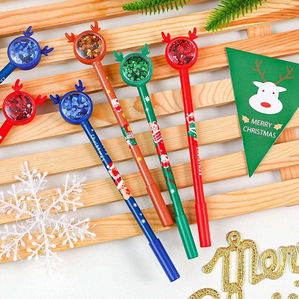 Lanfy Natal Gel Pulpen Tanda Tangan Pena Perlengkapan Sekolah Anak Hadiah Menulis Pulpen Elk Sequin Hitam 0.5mm Pen Penandatanganan