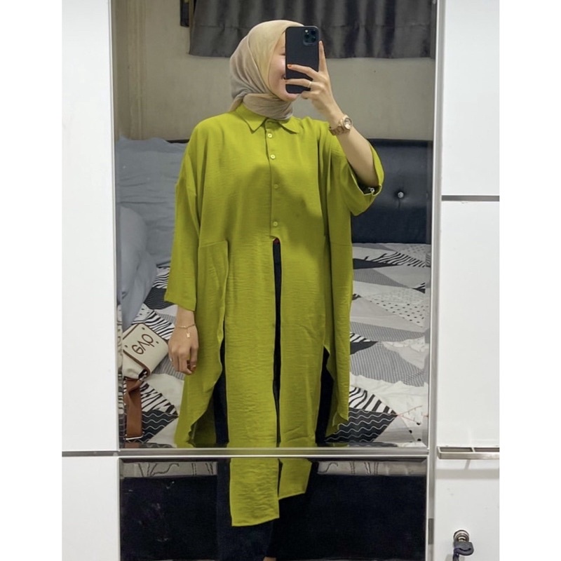 Rira Tunik Crinkle Airflow Blouse Fashion Atasan Wanita Kancing Aktif