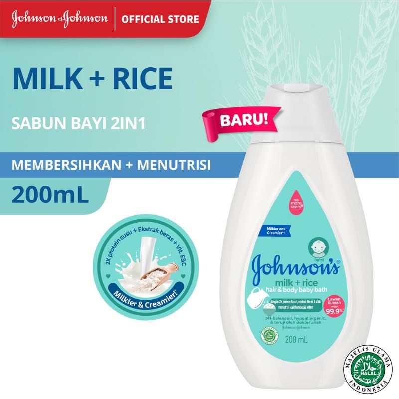 JOHNSON’S® Milk + Rice Hair &amp; Body Baby Bath - Sabun Bayi 2in1 200ml - Sabun Mandi Bayi