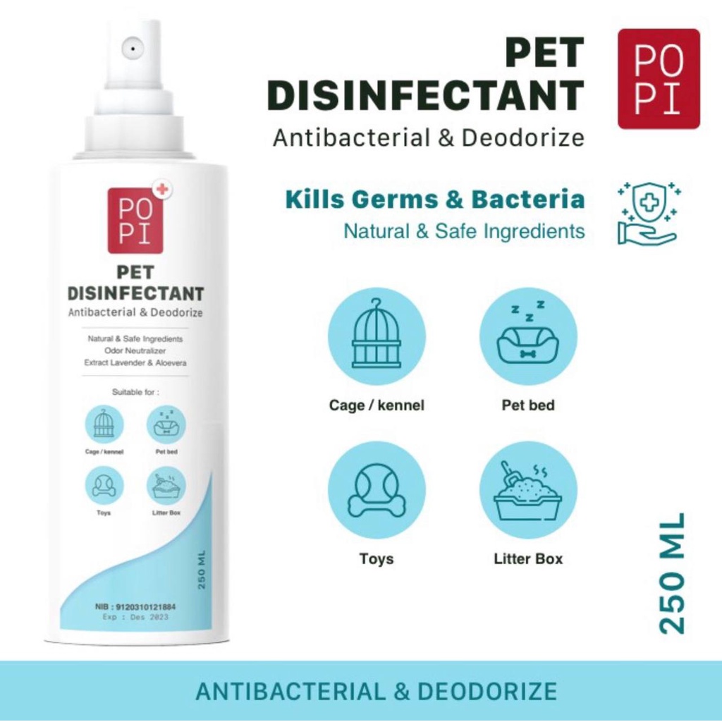 POPI Pet Disinfectant 250ml / Penghilang bau hewan anjing kucing reptil kandang / Aman Wangi