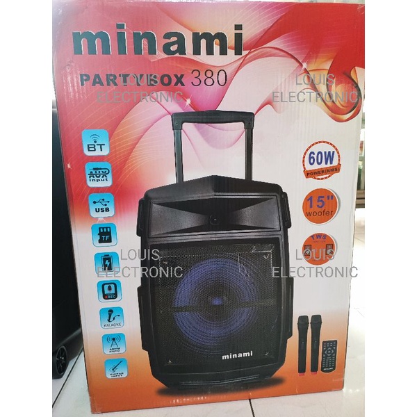 Speaker Portable Minami PARTYBOX 380 15 Inch 2 Mic Wireless ORIGINAL