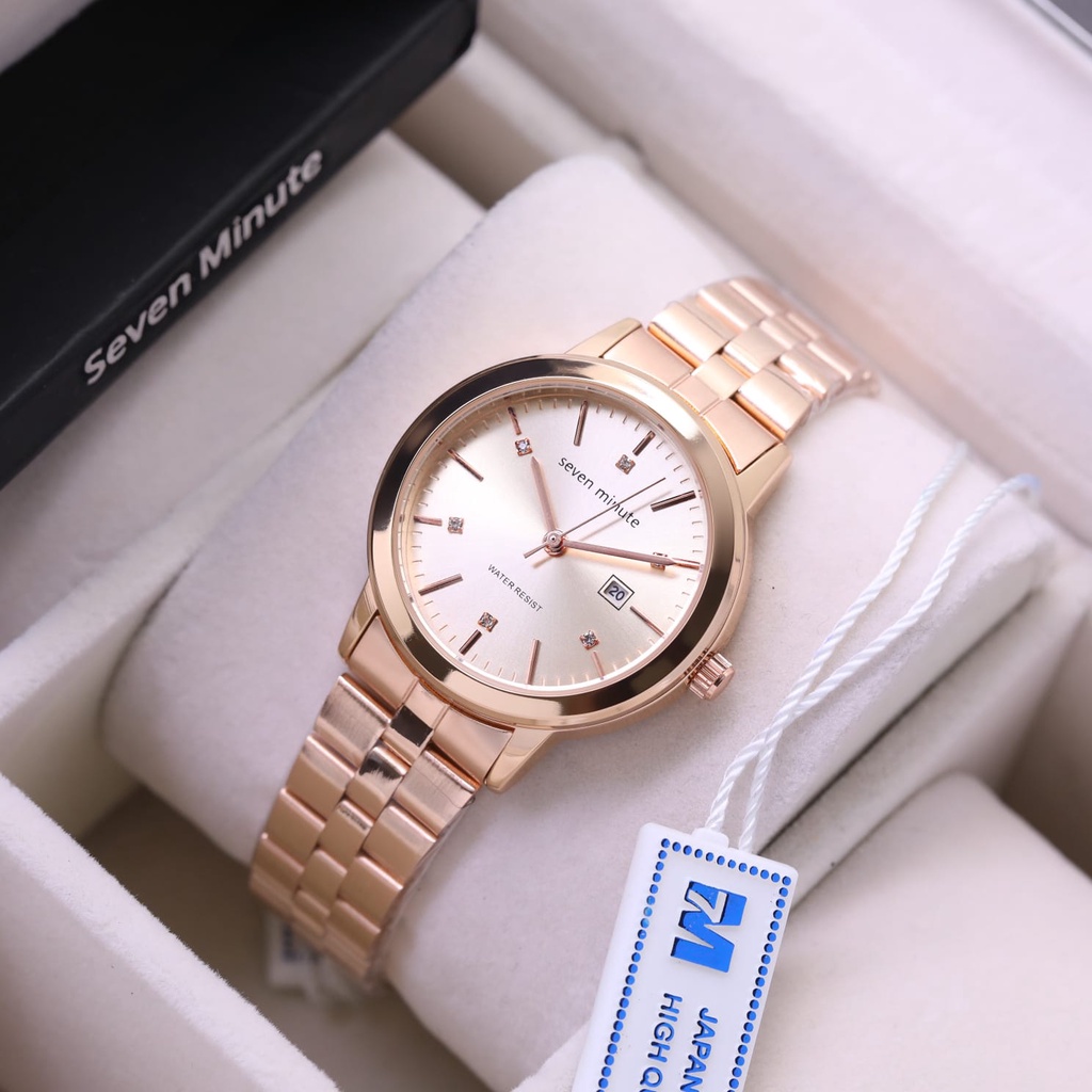 BEST SELLER JAM TANGAN WANITA SEVEN MINUTE FM95 TALI RANTAI TANGGAL AKTIF DM 3.5CM FREE BOX &amp; BATERAI || JAM TANGAN FASHION WANITA JAM TANGAN CEWEK MURAH