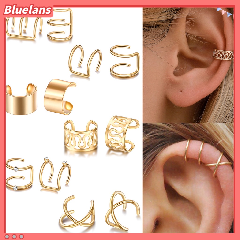 Bluelans 12Pcs Women Metal Earrings Nightclub Pierced Free Simple Ear Clips Jewelry Gift