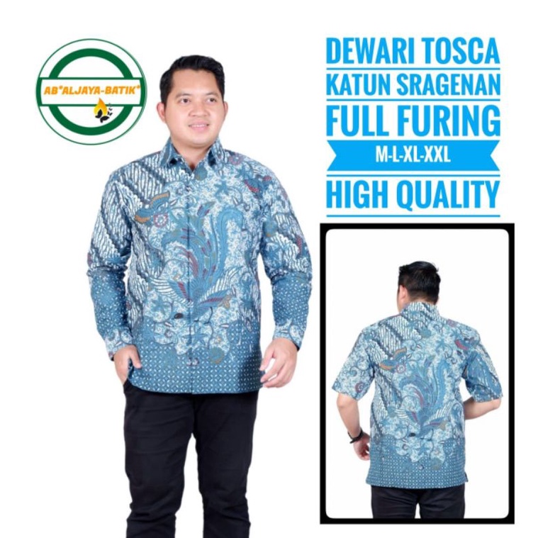 Biru Tosca Baju batik pria lapis furing Regular lengan pendek Panjang