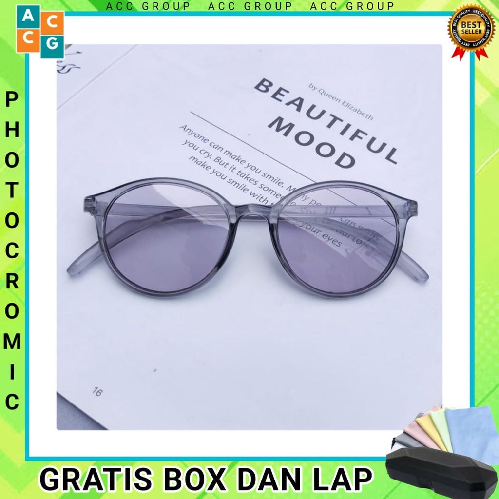 FREE BOX DAN LAP PHOTOCROMIC KACAMATA BERUBAH WARNA FASHION WANITA PRIA VINTAGE FRAME OPTIK