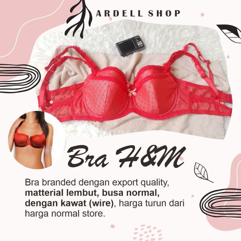 Bra Renda Wanita Merah 36C / Bra Kawat Nyaman Support Payudara - H&M