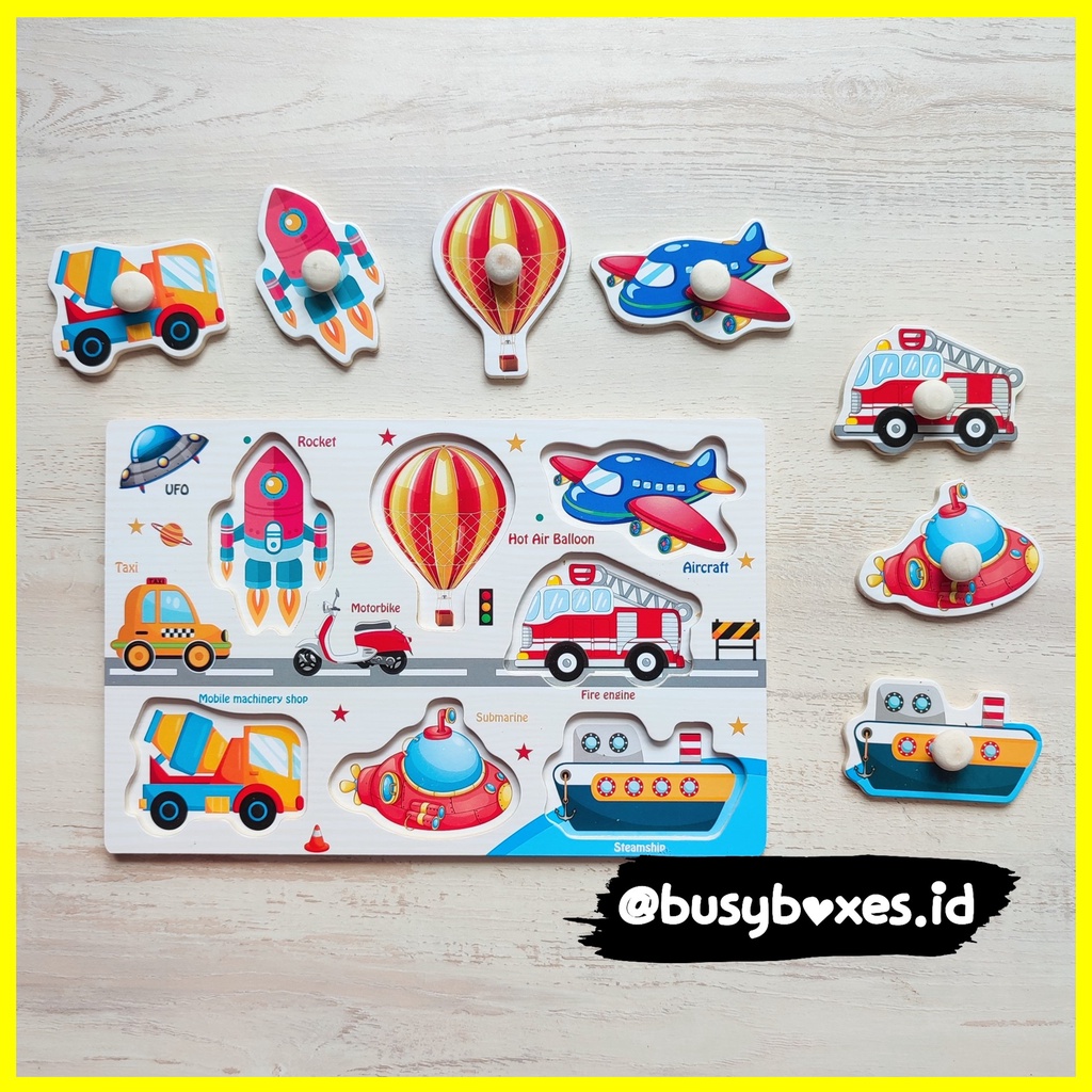 Busyboxes.id Mainan anak edukasi anak 1 2 3 tahun laki laki perempuan mainan edukasi Montessori puzzle jigsaw 3d kecil transportasi kendaraan