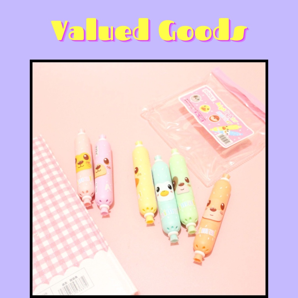 

Highlighter Sosis 1 Set Isi 6 Pcs - stabilo warna warni pewarna penanda catatan alat tulis kantor kerja lucu unik bentuk hewan lucu unicorn tumpuk susun