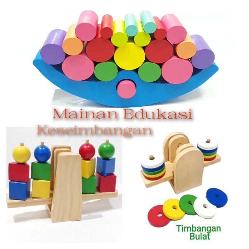 Mainan edukasi kayu Timbangan Geometri Bulat edukatif anak belajar motorik kognitif montesori APE