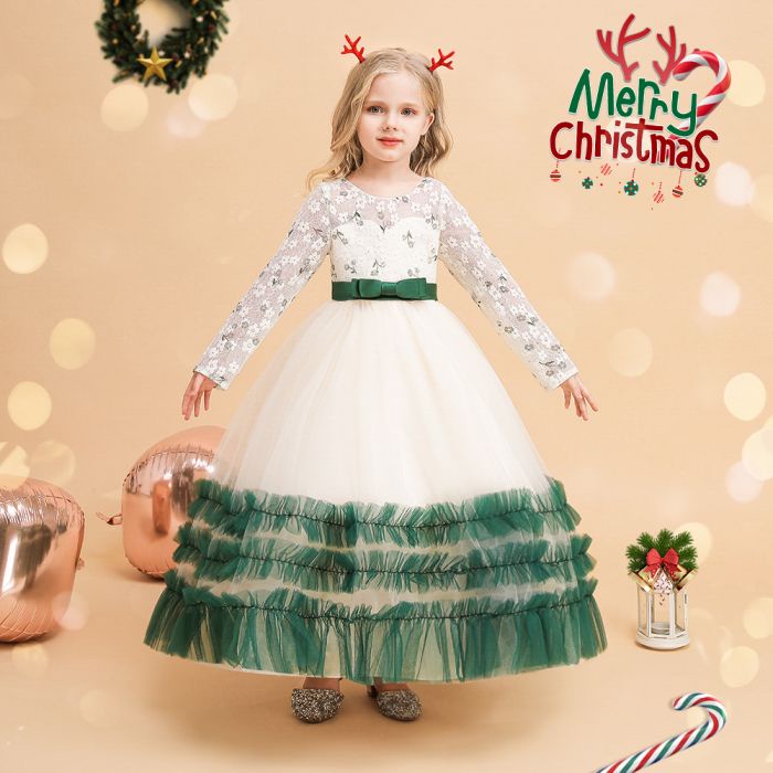 Dress Pesta Anak Perempuan Import . Gaun Putih Panjang Natal Import (WB-42)