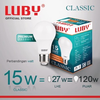 Lampu LED LUBY Classic 15 Watt Bohlam Bulb 15W W cahaya putih Cool Daylight CDL 6500K E27