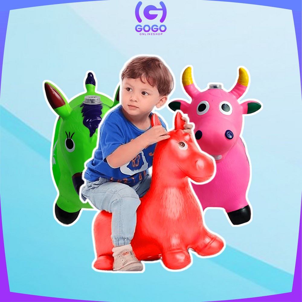 GOGO-M297 Mainan Kuda Kudaan Karet Anak Jumping Animal Ada Musik dan Lampu / Mainan Tunggang Anak Kuda Kudaan Genjot / Kuda Jumping Music