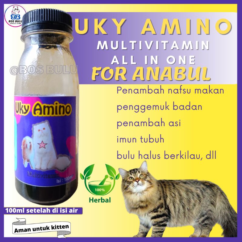 Uky amino vitamin kucing gemuk dan bulu rontok lebat nafsu makan daya tahan tubuh 100ml