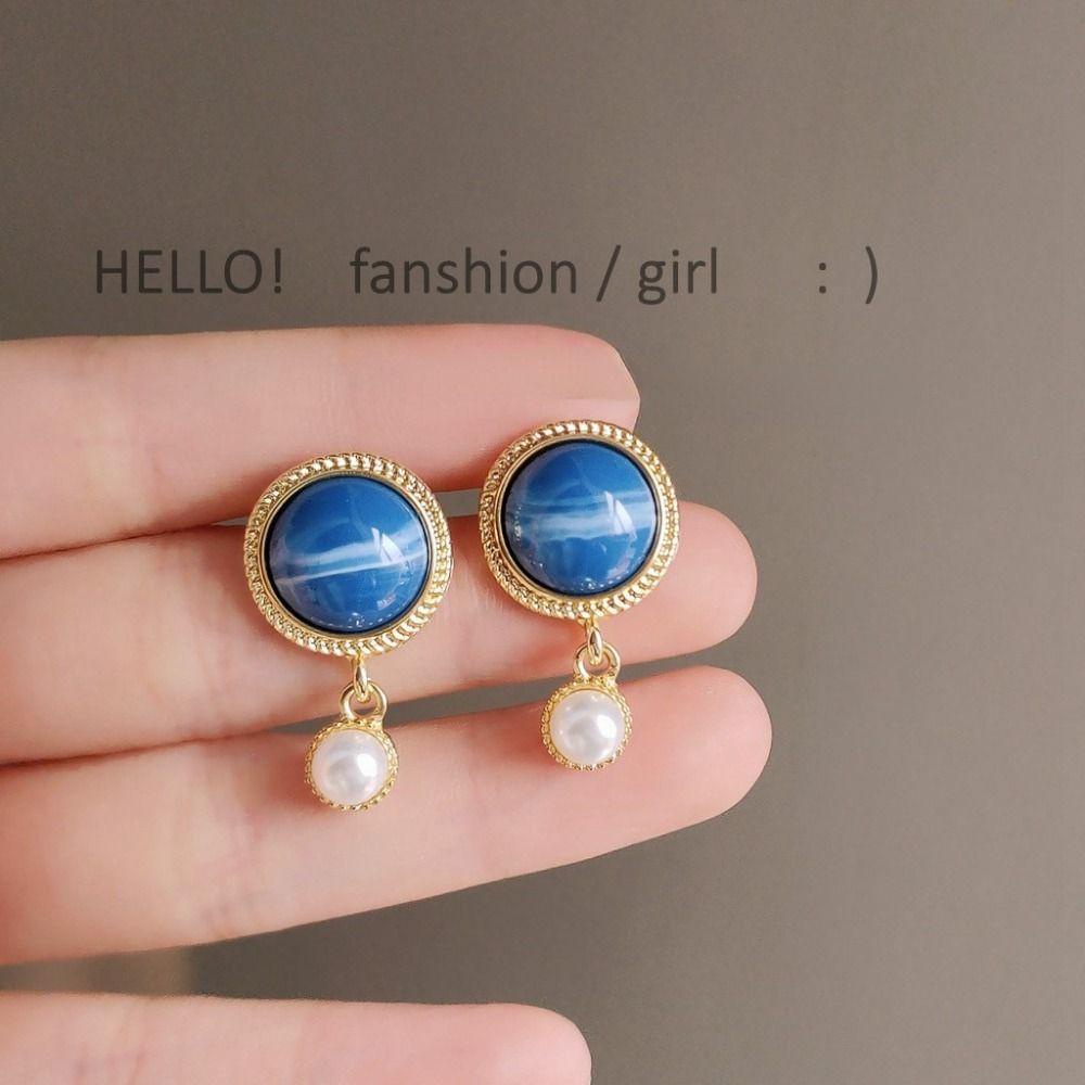 Mxbeauty Anting Danube Biru Tren Baru Retro Mutiara Imitasi Temperamen Pengadilan Gaya Korea Earrings