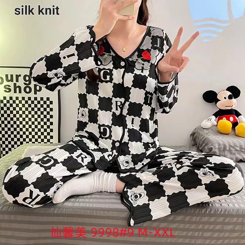 BAJU TIDUR PIYAMA WANITA STELAN PP KAOS SILK KNIT IMPORT