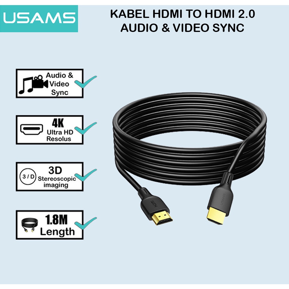 Usams U49 Kabel Hdmi To Hdmi 4k Hd Video Cable Monitor LED Computer Ps4 Laptop Komputer Tv