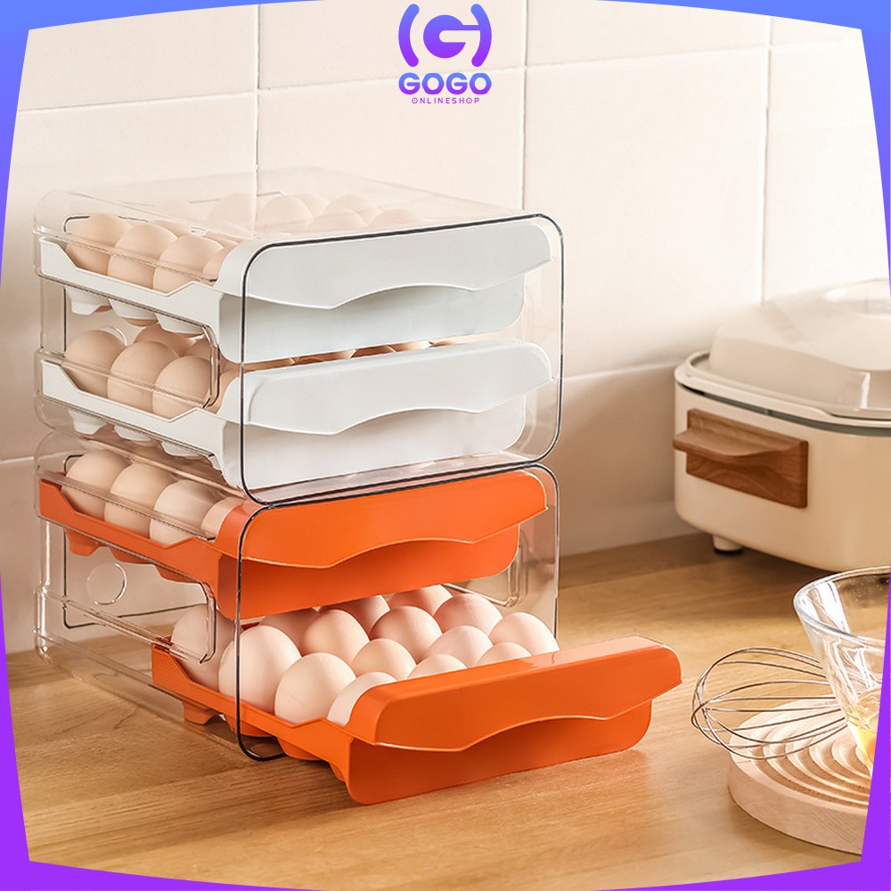 GOGO-C410 Tempat Telur 2 Tingkat Egg Storage Box Organizer / Rak Telur 2 Susun Kotak Telur / Box Penyimpanan Telor Rak Serbaguna