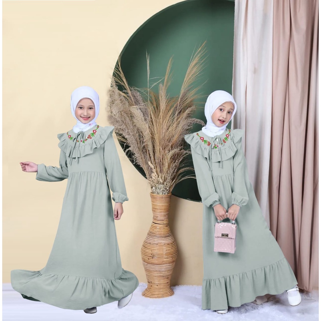 Gamis Anak Perempuan Brukat Trend Terbaru 2023 Sage Green Lilac Hijau Sage Syari St Kayla Kid Gaun A