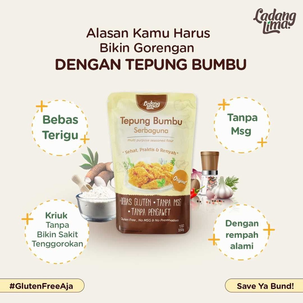 Tepung Bumbu Gluten Free Non MSG Non Pengawet Ladang Lima Tepung Bumbu Sehat Serbaguna Kemasan 150g